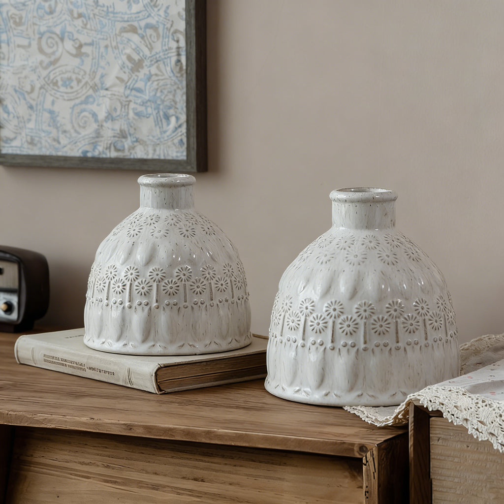 Artisan Roman Relief Embossed Ceramic Vase