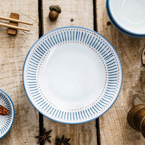 Hand-Painted Artisan Ceramic Plate - Coastal Stripe Collection