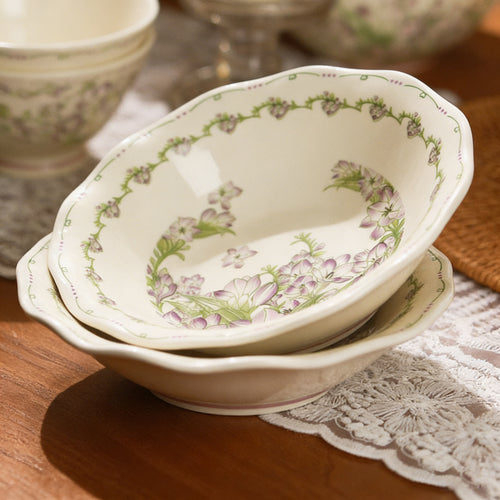 French Vintage Floral Scalloped Ceramic Deep Plate