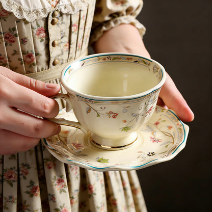 Vintage Pastoral Garden Ceramic Coffee Cup & Saucer Set