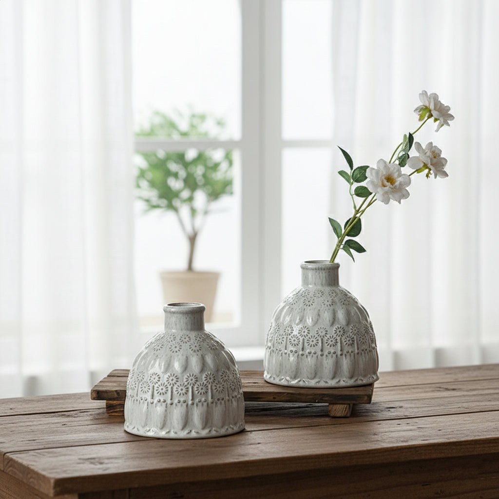 Artisan Roman Relief Embossed Ceramic Vase