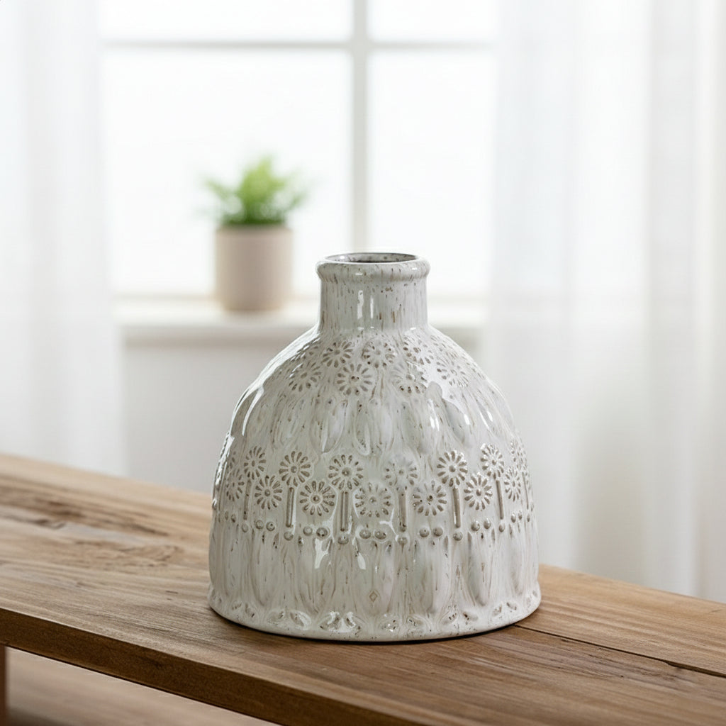 Artisan Roman Relief Embossed Ceramic Vase