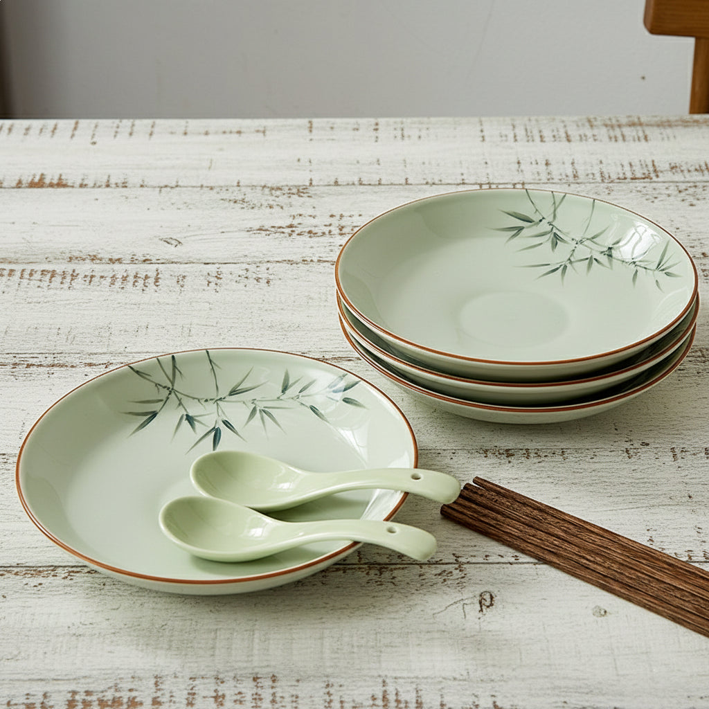 Hand-Painted Ink Bamboo Artisan Ceramic Tableware